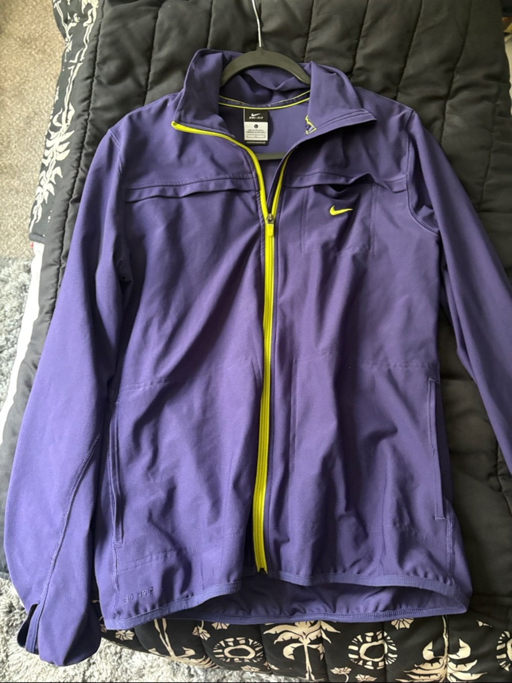 Nike Purple Jacket with Neon Yellow Zipper and Swoosh size large